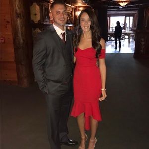 Lulus Red off shoulder trumpet dress